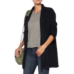 Maje Garner Navy Blue Heavy Knit Jacquard Mohair Blend Oversized Cardigan M